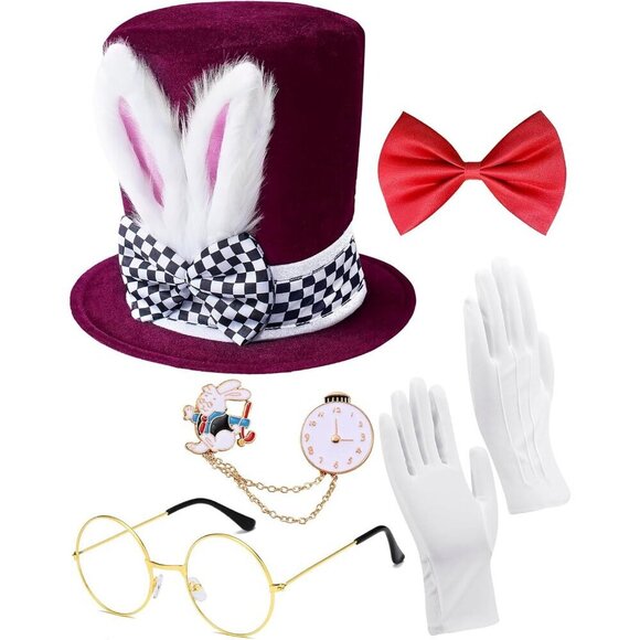 White Rabbit Costume Plush Bunny Ears Top Hat for Easter Halloween Cosplay main image 5